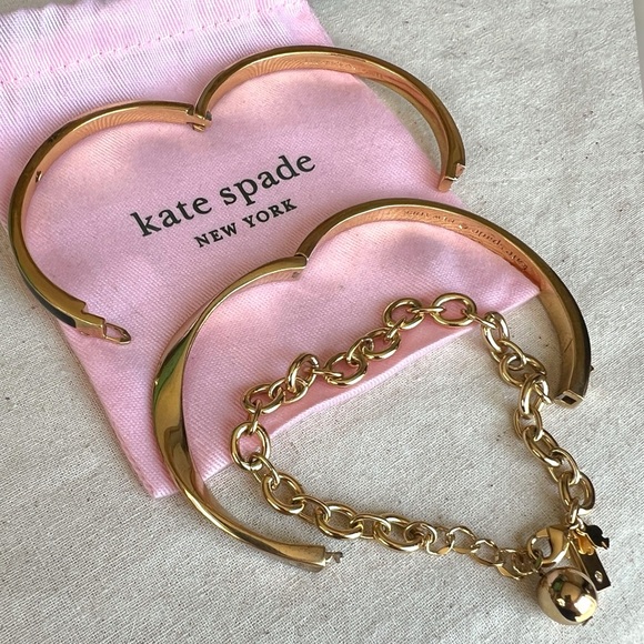 Kate Spade Set of 3 Bangles Bracelets Gold Tone with Dust Bag - Picture 4 of 16